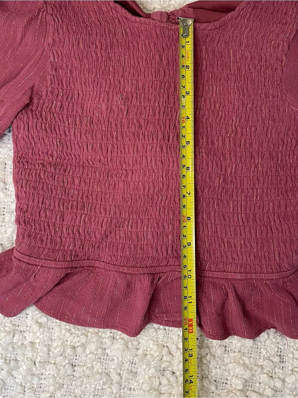 Franki Girls' Smocked Peplum Top in Rosewood with Subtle Metallic Thread Size 14 - Picture 5 of 8